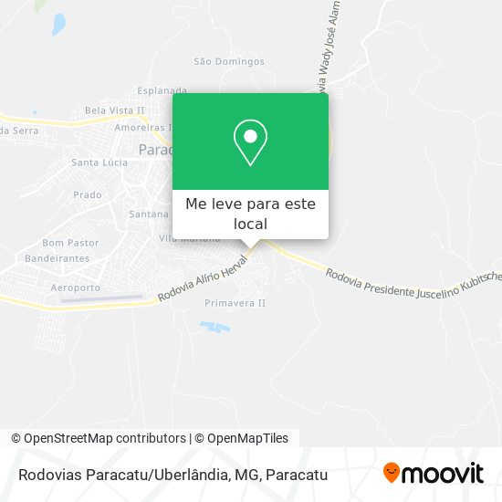 Rodovias Paracatu / Uberlândia, MG mapa