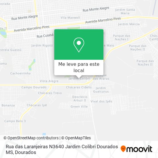 Rua das Laranjeiras N3640 Jardim Colibri Dourados MS mapa