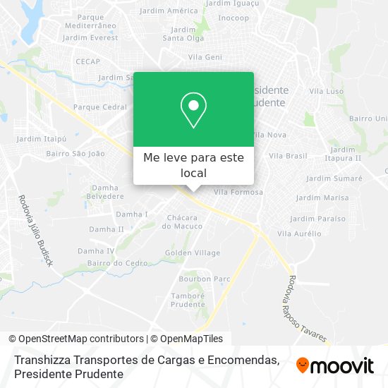 Transhizza Transportes de Cargas e Encomendas mapa