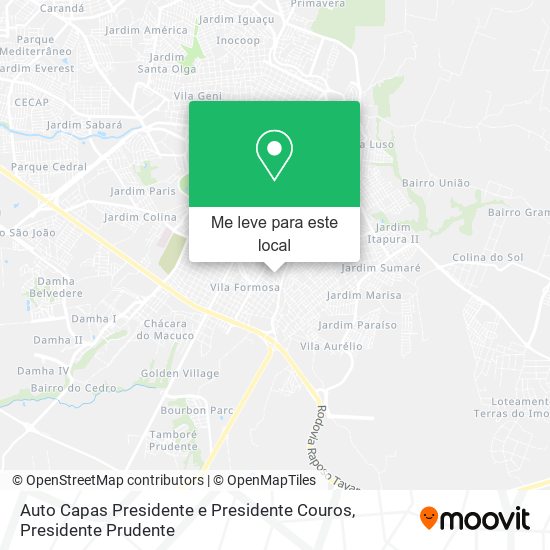 Auto Capas Presidente e Presidente Couros mapa