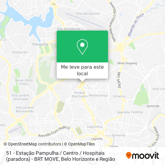 51 - Estação Pampulha / Centro / Hospitais (paradora) - BRT MOVE mapa