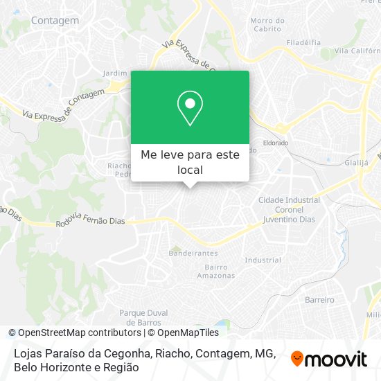 Como chegar até Lojas Paraíso da Cegonha, Riacho, Contagem, MG de Ônibus ou  Metrô?