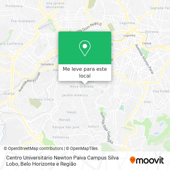 Centro Universitário Newton Paiva Campus Silva Lobo mapa