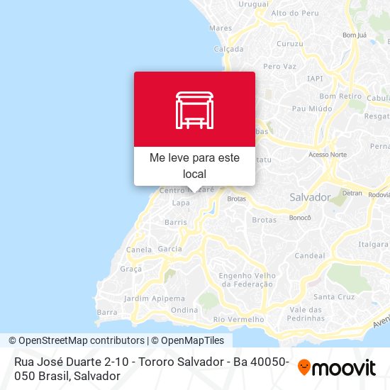 Rua José Duarte 2-10 - Tororo Salvador - Ba 40050-050 Brasil mapa