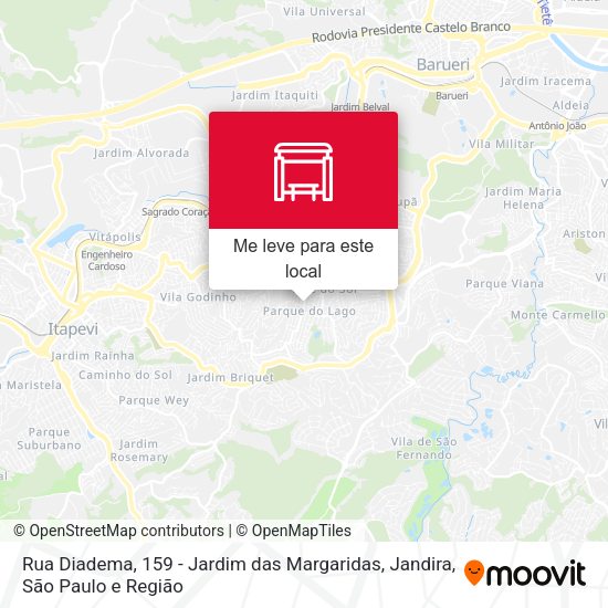 Rua Diadema, 159 - Jardim das Margaridas, Jandira mapa