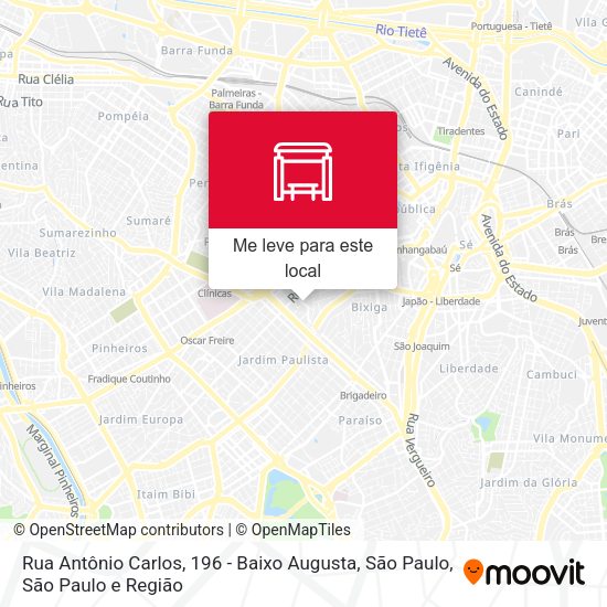 Rua Antônio Carlos, 196 - Baixo Augusta, São Paulo mapa