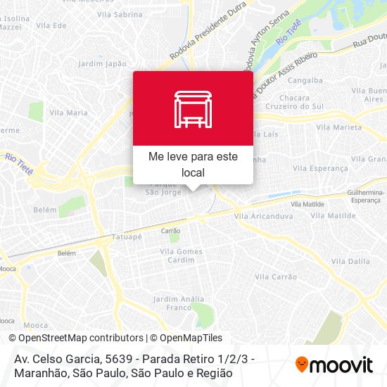 Av. Celso Garcia, 5639 - Parada Retiro 1 / 2/3 - Maranhão, São Paulo mapa