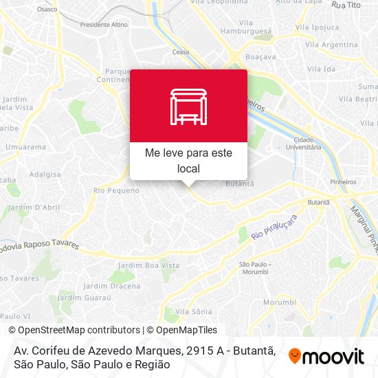 Av. Corifeu de Azevedo Marques, 2915 A - Butantã, São Paulo mapa