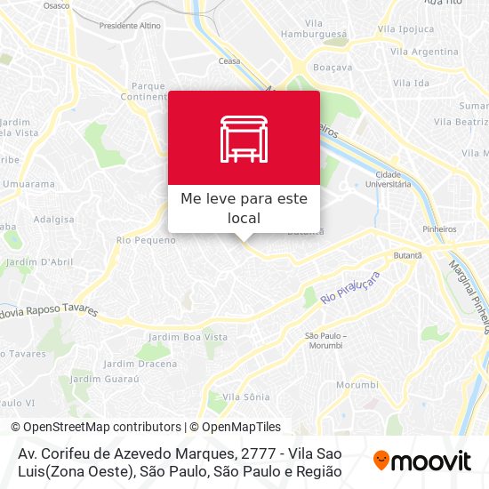 Av. Corifeu de Azevedo Marques, 2777 - Vila Sao Luis(Zona Oeste), São Paulo mapa