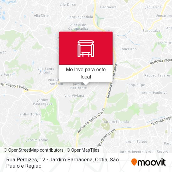 Rua Perdizes, 12 - Jardim Barbacena, Cotia mapa