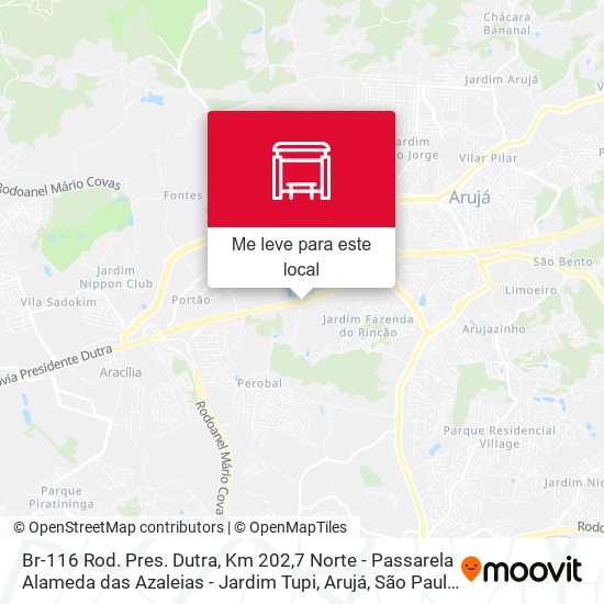 Br-116 Rod. Pres. Dutra, Km 202,7 Norte - Passarela Alameda das Azaleias - Jardim Tupi, Arujá mapa