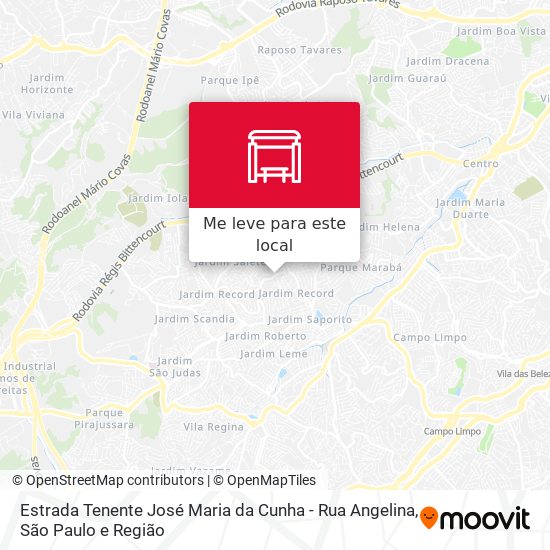 Estrada Tenente José Maria da Cunha - Rua Angelina mapa