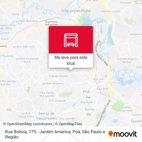 Rua Bolívia, 175 - Jardim America, Poá mapa