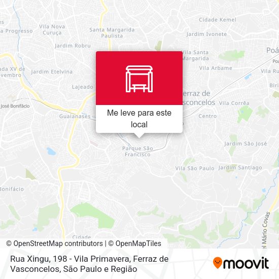 Rua Xingu, 198 - Vila Primavera, Ferraz de Vasconcelos mapa