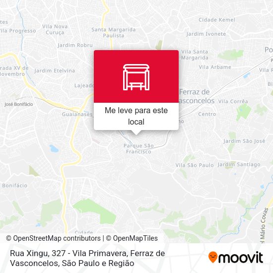 Rua Xingu, 327 - Vila Primavera, Ferraz de Vasconcelos mapa