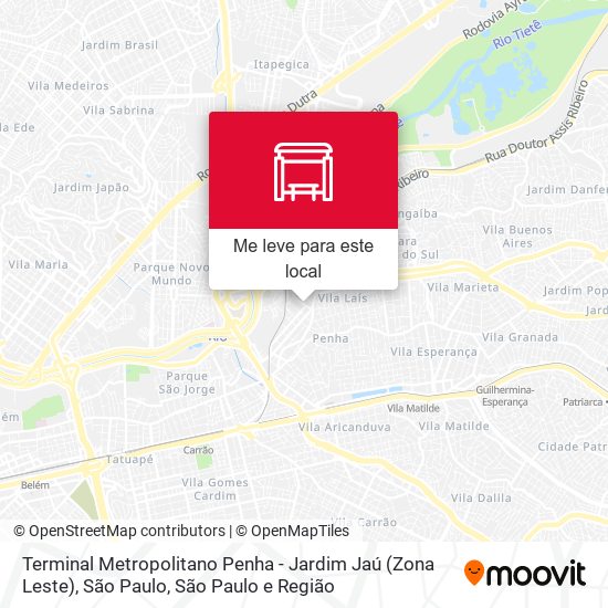 Terminal Metropolitano Penha - Jardim Jaú (Zona Leste), São Paulo mapa