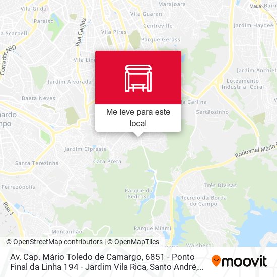 Av. Cap. Mário Toledo de Camargo, 6851 - Ponto Final da Linha 194 - Jardim Vila Rica, Santo André mapa