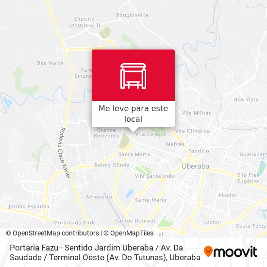 Portaria Fazu - Sentido Jardim Uberaba / Av. Da Saudade / Terminal Oeste (Av. Do Tutunas) mapa