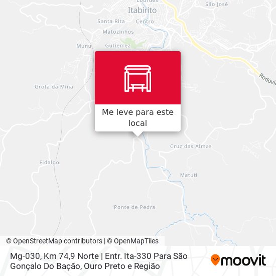 Mg-030, Km 74,9 Norte | Entr. Ita-330 Para São Gonçalo Do Bação mapa