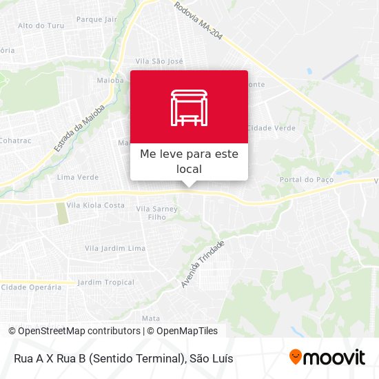 Rua A X Rua B (Sentido Terminal) mapa