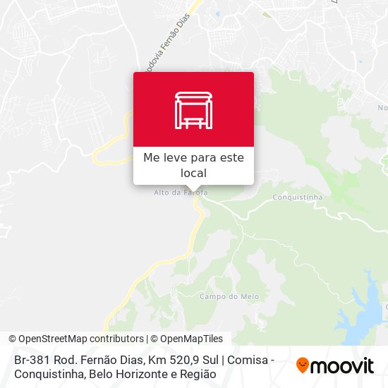 Br-381 Rod. Fernão Dias, Km 520,9 Sul | Comisa - Conquistinha mapa