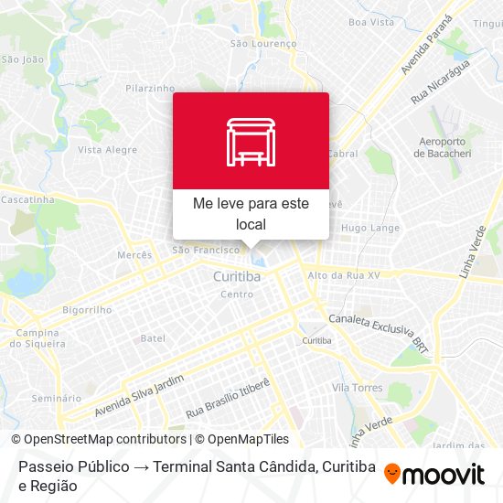 Passeio Público → Terminal Santa Cândida mapa