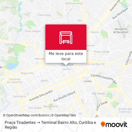 Praça Tiradentes → Terminal Bairro Alto mapa
