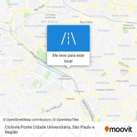 Ciclovia Ponte Cidade Universitária mapa