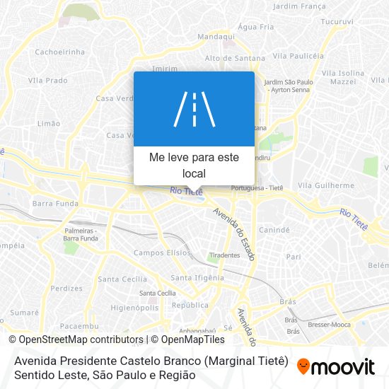 Avenida Presidente Castelo Branco (Marginal Tietê) Sentido Leste mapa