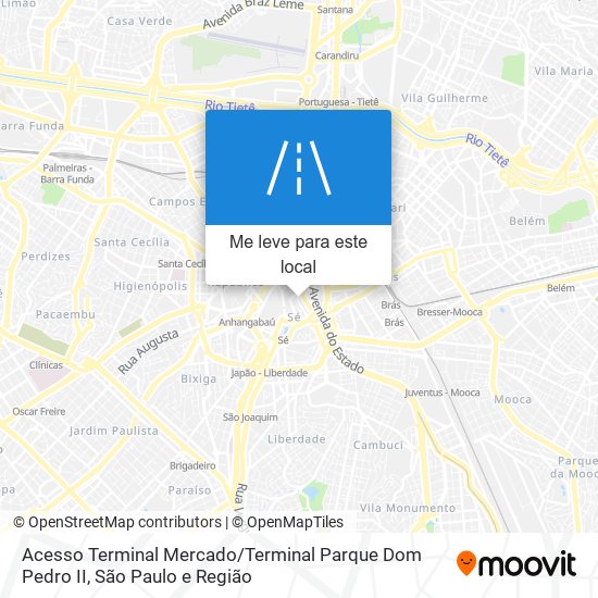 Acesso Terminal Mercado / Terminal Parque Dom Pedro II mapa