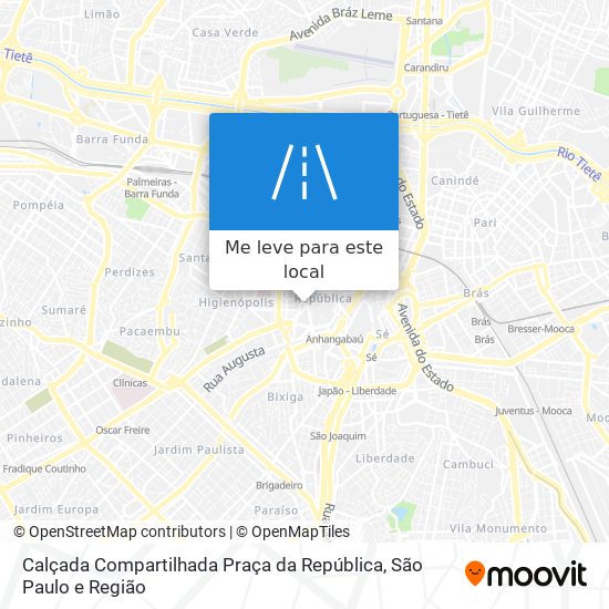 Calçada Compartilhada Praça da República mapa