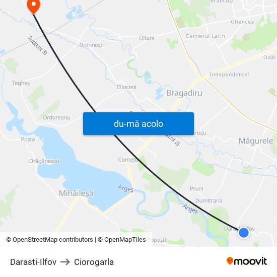 Harta de Darasti-Ilfov către Ciorogarla