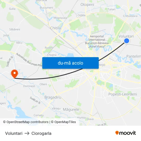 Harta de Voluntari către Ciorogarla