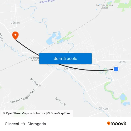 Harta de Clinceni către Ciorogarla