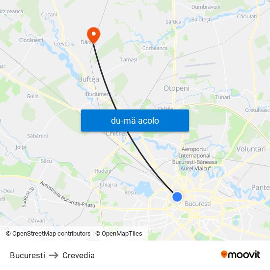 Harta de Bucuresti către Crevedia