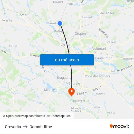 Harta de Crevedia către Darasti-Ilfov