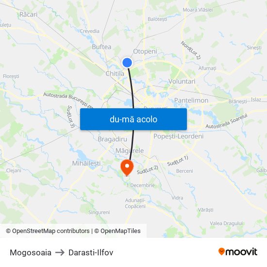 Harta de Mogosoaia către Darasti-Ilfov