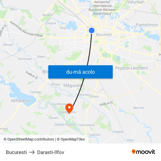 Harta de Bucuresti către Darasti-Ilfov