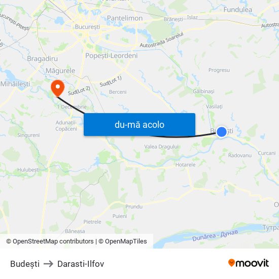 Harta de Budești către Darasti-Ilfov