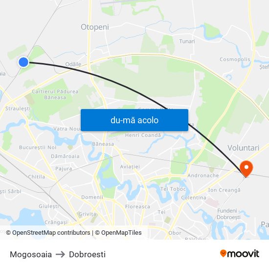 Harta de Mogosoaia către Dobroesti
