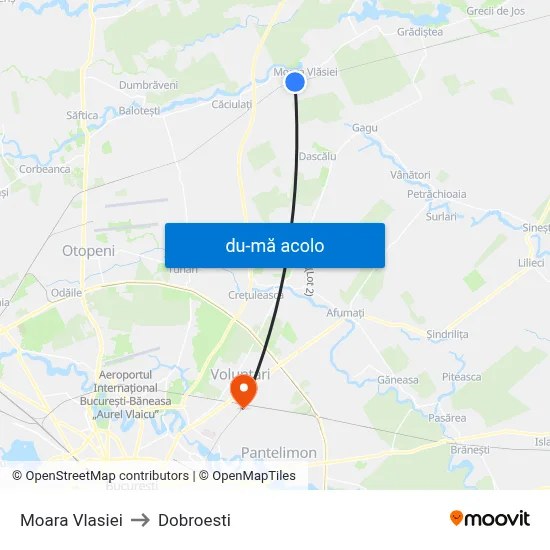 Harta de Moara Vlasiei către Dobroesti