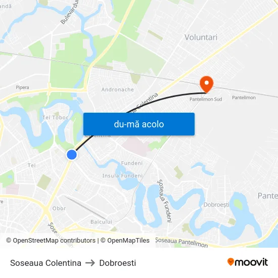 Harta de Soseaua Colentina către Dobroesti