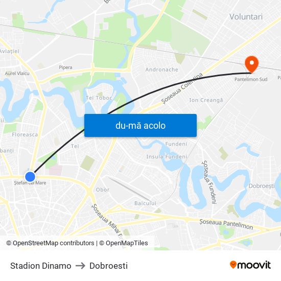 Harta de Stadion Dinamo către Dobroesti