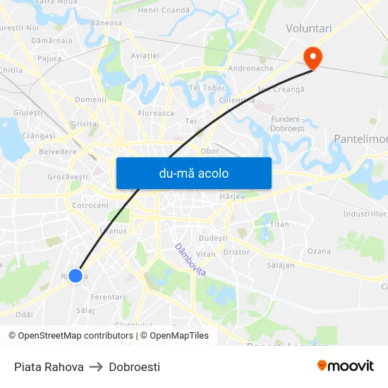 Harta de Piata Rahova către Dobroesti
