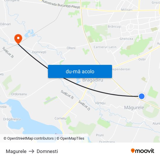 Harta de Magurele către Domnesti