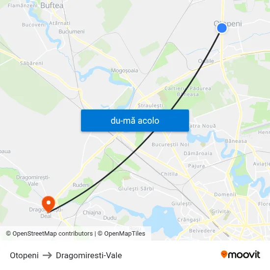 Harta de Otopeni către Dragomiresti-Vale