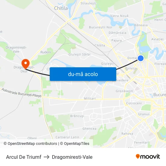 Harta de Arcul De Triumf către Dragomiresti-Vale