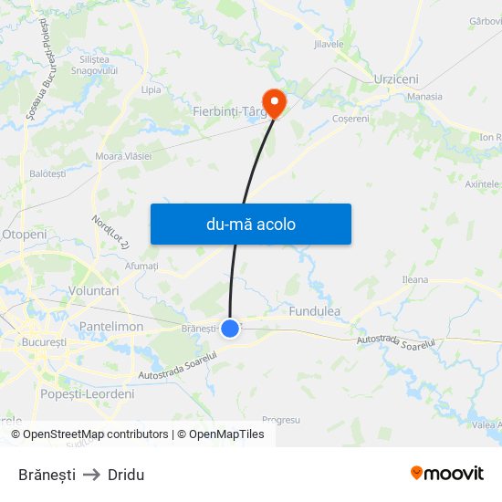 Harta de Brănești către Dridu