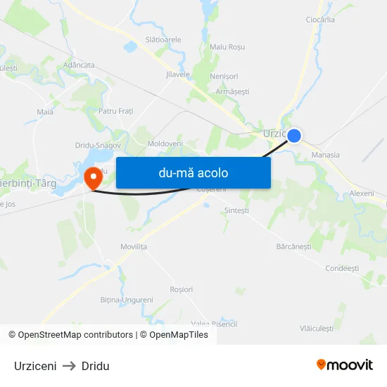 Harta de Urziceni către Dridu