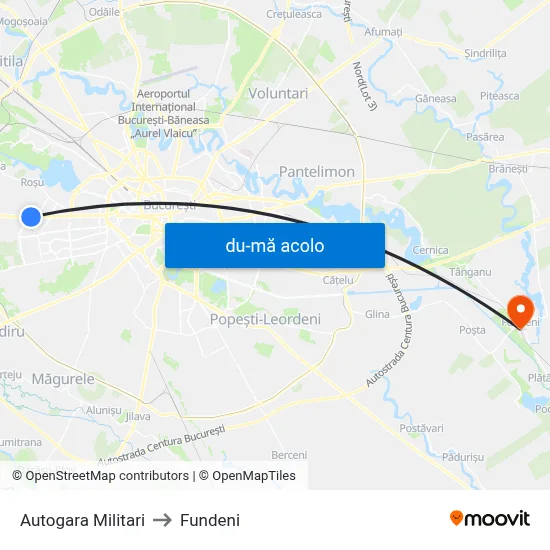 Harta de Autogara Militari către Fundeni
